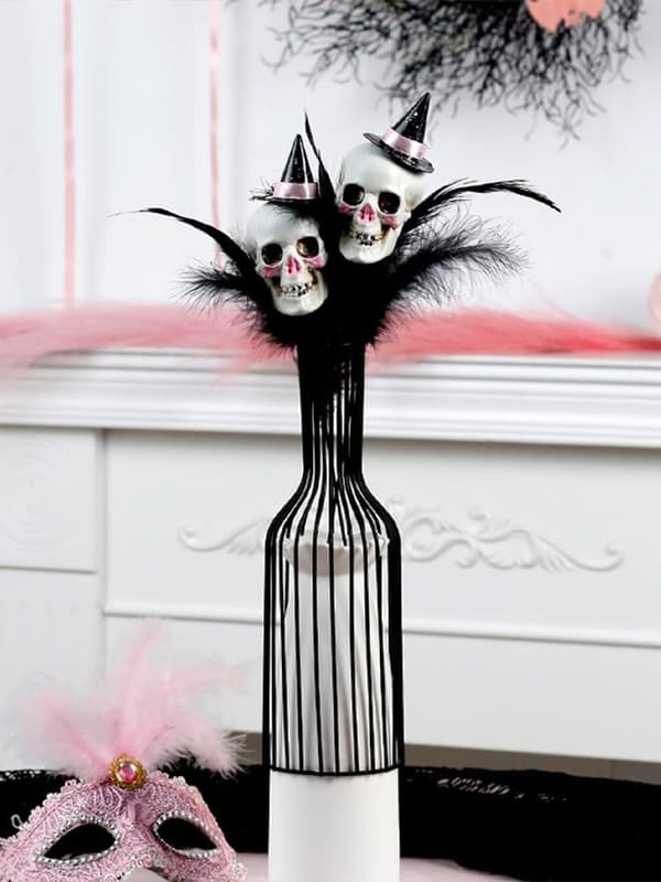 Halloween Decorations 2-Pack, White Feather Pumpkin Skeleton Flower Stems for Table Decorations and Party Arrangements