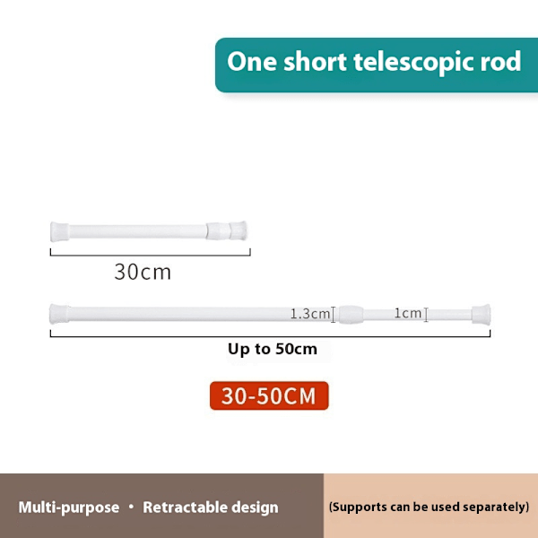 Sett med 3 uttrekkbare stenger uten boring, selvlåsende metallstang, uttrekkbar klemstang, lengde 30-50 cm, hvit