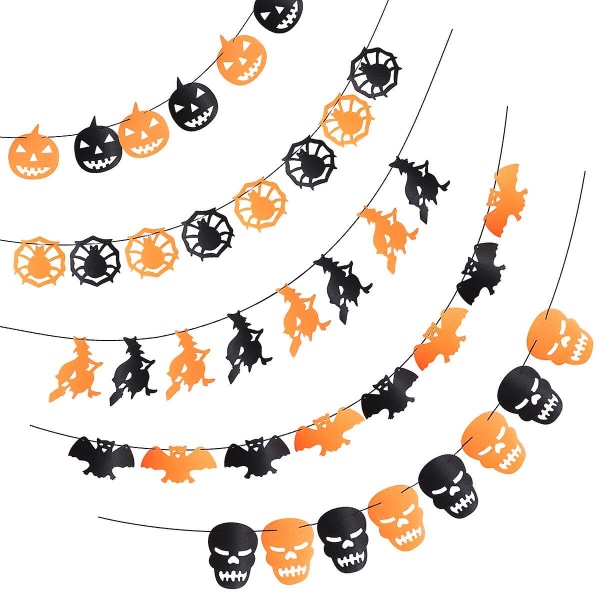 5 stk Halloween-dekor Halloween-flaggbanner Spinnbanner Smykke Glad Halloween-festbanner BuntingSvart16X15CM Black 16X15CM