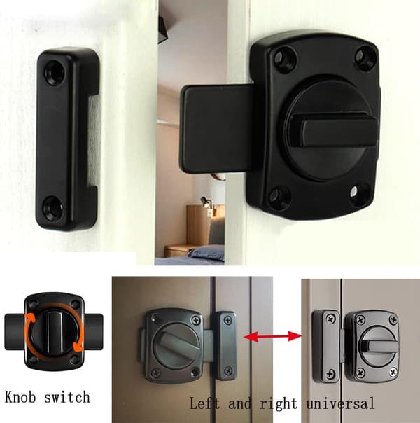 Bathroom Door Lock Rotating Latch Window Lock Zinc Alloy with Screws Black