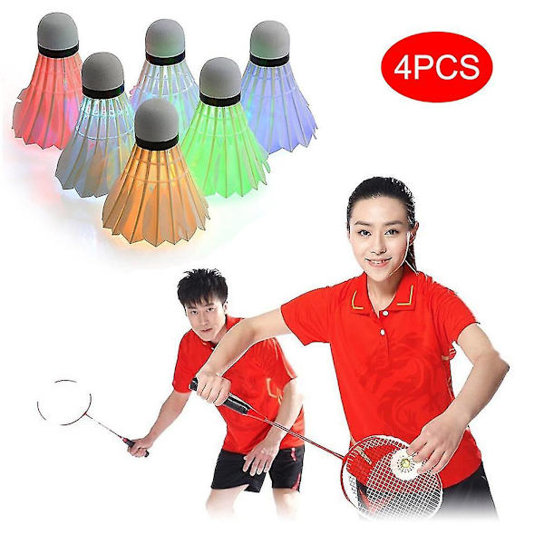 4 st LED Badmintonfjädrar Ljusande Fjädrar Glowing Badminton för Utomhussporter