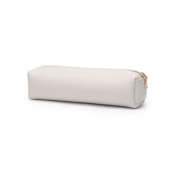 PU Pencil Pen Case Portable Stationery Bag Big Capacity Pencil Pouch Cosmetic Organizer Bag for Adult- Beige