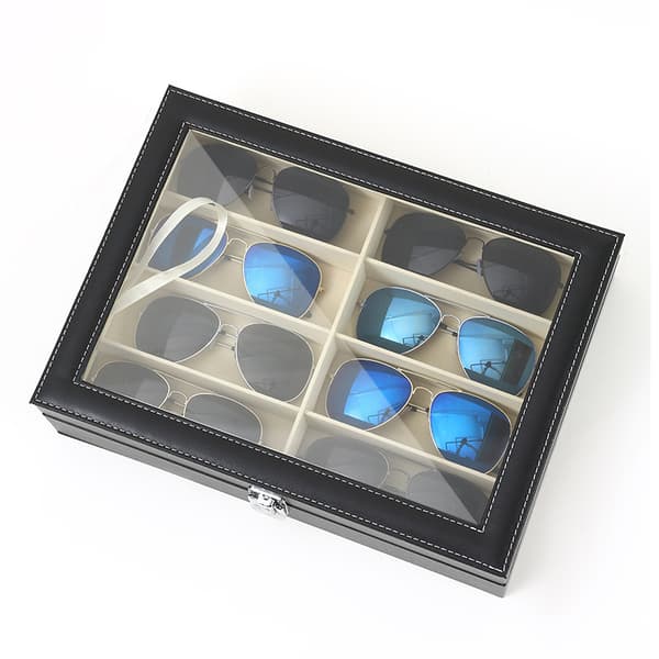 Double Thickened Display Sunglasses Leather Display Organizer Black Large Capacity Sunglasses Dustproof Glasses Case