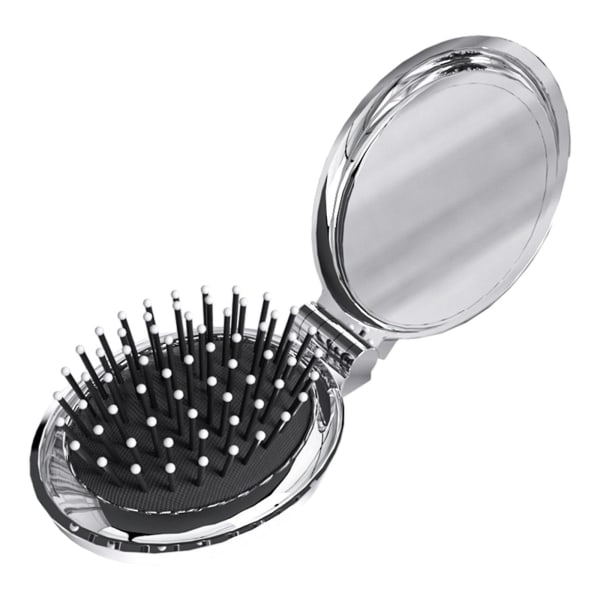 Mini hårborste för handväska, fickhårborste med spegel för flickor, liten bärbar spegel med borste Silver