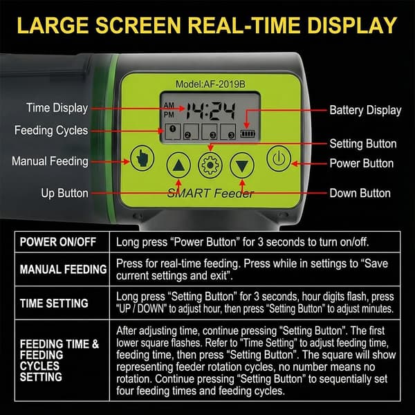 Automatic Aquarium Feeder, Large 200ml Capacity with Digital Timer