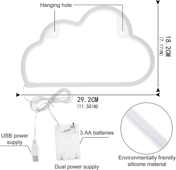 Warm White Cloud Neon Sign, Cute LED Cloud Sign Decorative Light