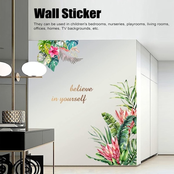 Vægklistermærker, 4 stk. Planteblomster-mønster Aftagelige vægklistermærker DIY-vægmalerier til vægdekoration til soveværelset 17,7 x 11,8 tommer