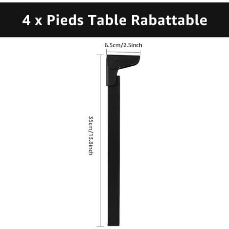 Set med 4 fällbara bordsben 35 CM, 90 graders fällbara bordsben, svarta fällbara soffbordsben för säng, soffa