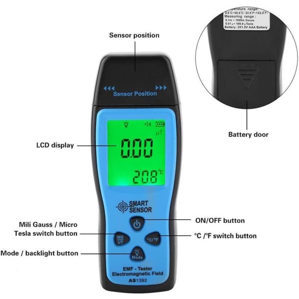Electromagnetic Field Radiation Detector EMF Tester Digital EMF Detector Electromagnetic Radiometer with LCD Backlight