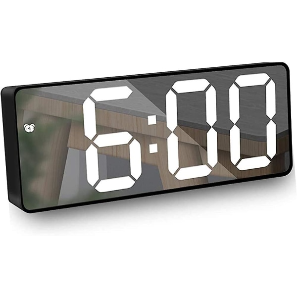 Digital väckarklocka med ledspegel - Digital väckarklocka med snoozefunktion - Röststyrning - Temperaturdisplay - 12/24 timmar - För sovrum, Offi