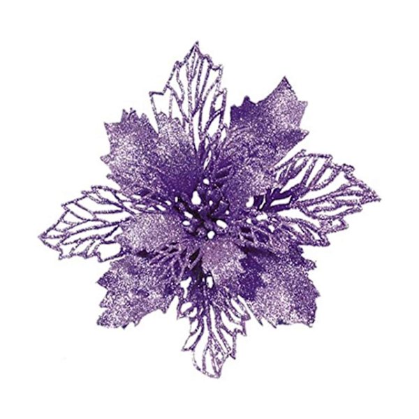 9 cm:n Glitter-keinotekoinen joulukukka, joulukuusen koriste, joulukranssikoriste, hääjuhlan koriste, kevätjuhlan koriste, uudenvuoden koriste, violetti