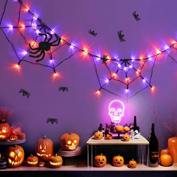 Halloween Spider Web String Lights, 1.8 Meter 3-Web USB String Lights for a Spooky Atmosphere