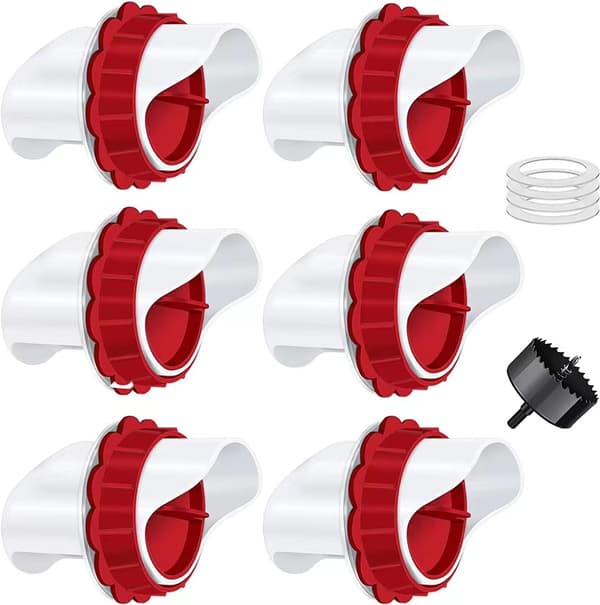 Chicken Feeder, Automatic Chicken Feeder, 6 Port DIY Poultry Feeder Gravity Kit for Buckets Barrels Boxes