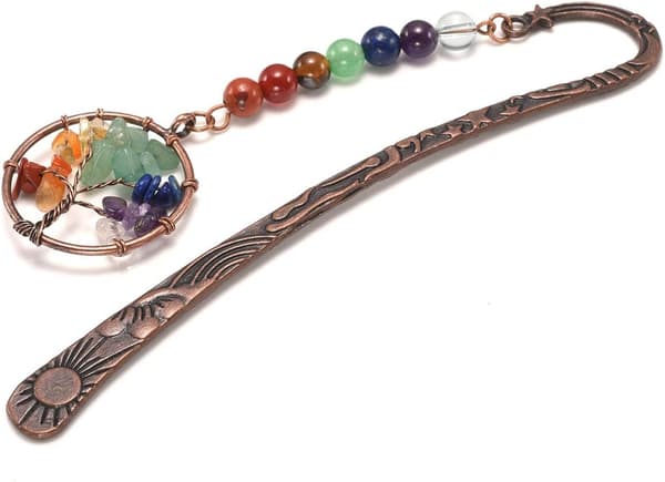 Bronse Metall Stjerner Måne Sol Bokmerke med 7 Chakra Perler Wire Wra