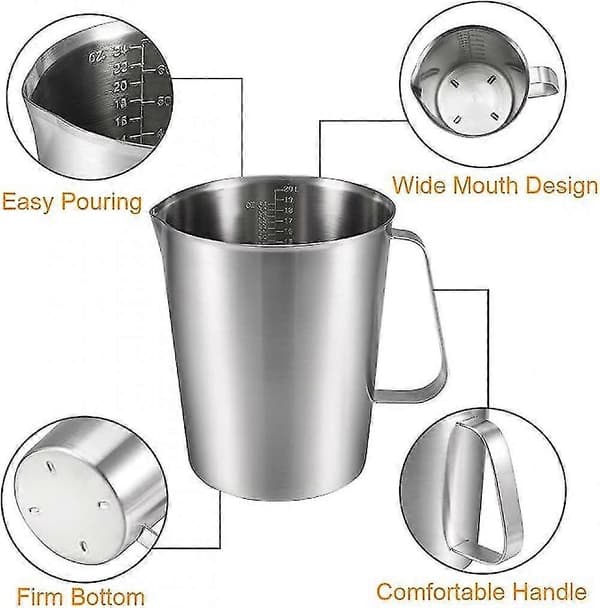 Measuring Cup 2000ml 64OZ, 2 Measuring Scales, including ML scale, ounce scale, 304 Stainless Steel Graduated Beaker with Handle for Lab Kitchen Liquid