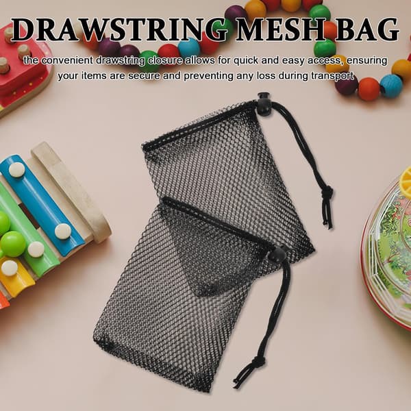 10 stk. sorte netposer med snøre 10x15 cm Multifunktionelle åndbare opbevaringsposer i polyester