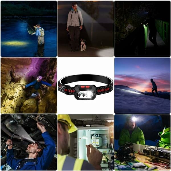Kraftig hodelykt USB oppladbar 6 moduser Camping hodelykt 1000