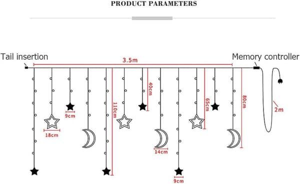 LED-lyskæde 3,5 m stjerne måne LED-gardinlamper G