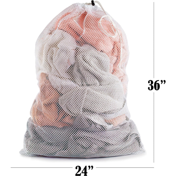 Kommersiell nettvaskpose, robust nettmateriale med snorlukking, maskinvaskbar nettvaskpose for fabrikker, (24\" x 36\", hvit)