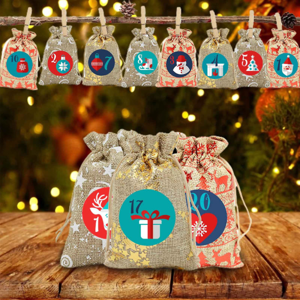 DIY Julekalender Gavepose Sett Nedtellingskalender 24 Dager Kit