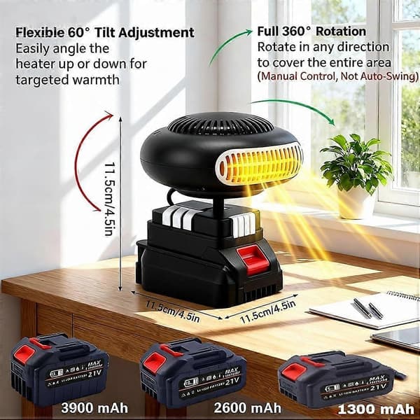 Portable Car Heater with Cordless Rechargeable Battery, Rapid Windshield Defrost, and Quiet Small Space Heating