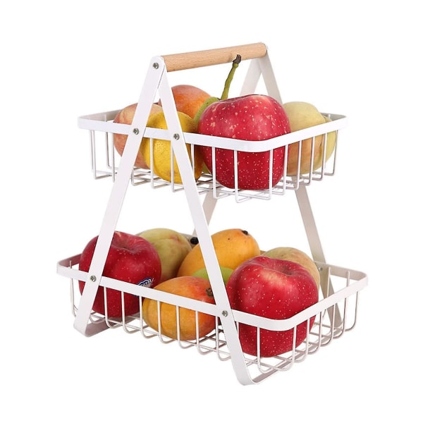 2 Tier Vegetable Racks, Vegetable Fruit Storage Basket Stand Fruit Bowl Metal Detachable Fruit Vegetable Holder StorageWhite