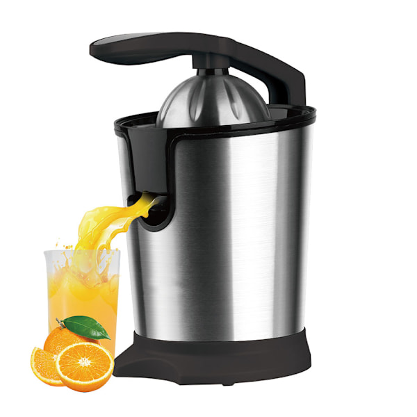 Elektrisk Citruspresser, til appelsin, citron, grapefrugt, rustfrit stål med blødt greb og kegleformet låg