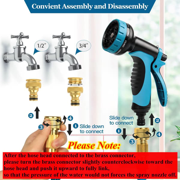 Expandable, Flexible Garden Hose with 10-Function Nozzle, Retractable Car Wash Hose with Solid Brass Fitting, 30 Meters