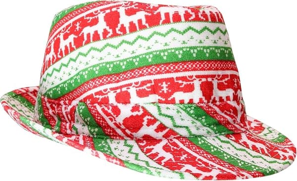 Grim Sweater Fedora Hat - Sjov Jule Rød og Grøn Grim Sweater Partyhat