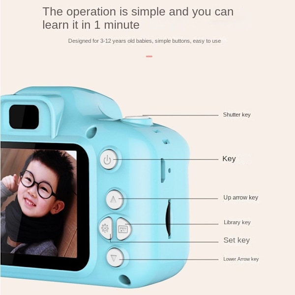 Opgraderet Kids Selfie Kamera, Jule- og Fødselsdagsgaver til Drenge 3-9 år, HD Digital Videokamera til Småbørn, Bærbar Legetøj Blå