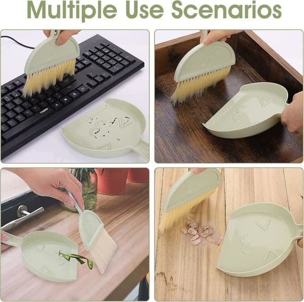 Mini Dustpan and Brush Set, Portable Tabletop Brush Set, Cleaning Tool with Soft Bristles (Green)