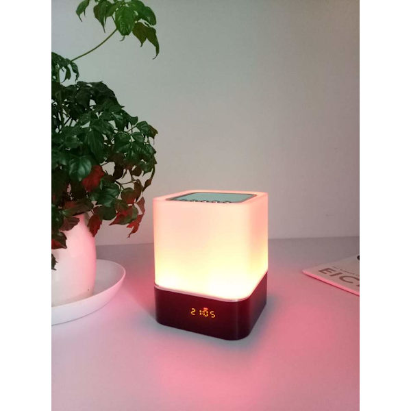 Nattlampa Bluetooth-högtalare, 5-i-1 Touch Control Sänglampa Dimbar Multi-Färgbyte, Sovrumsväckarklocka, Bästa