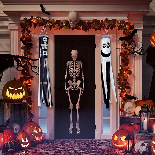 Gresskar Skummel Skjelett Skummel Vindstrømpe Hengende Halloween Dekorasjon Utendørs Gresskar