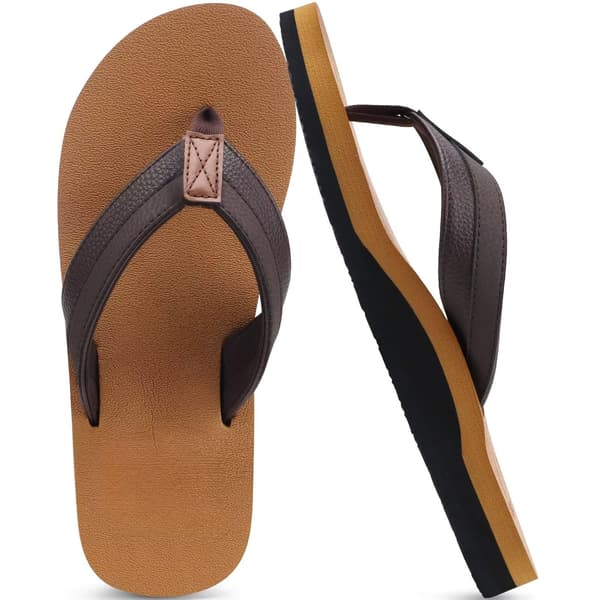 Sommarflip-flops för män, strandtofflor i läder och tyg, yogaskor för poolen - bekväma och slitstarka (storlek 41–42)