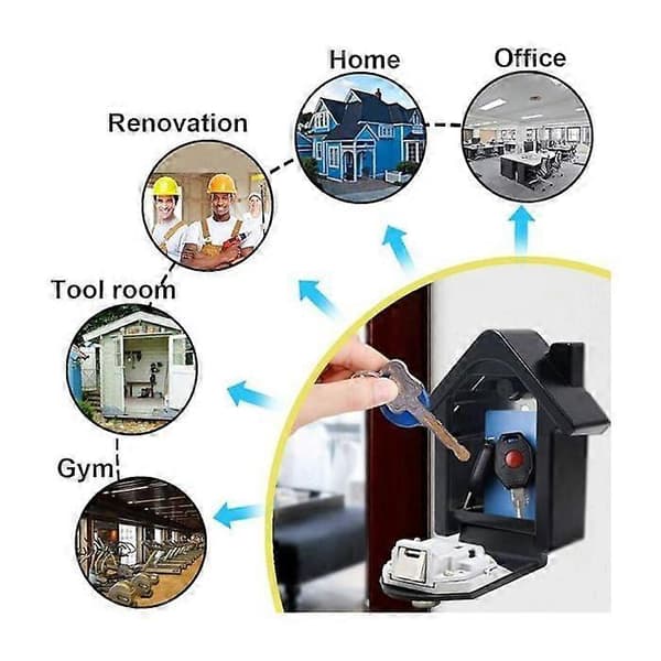 1 pc (black) wall mounted key security box with digital code and emergency keys, large key security box XL size security box