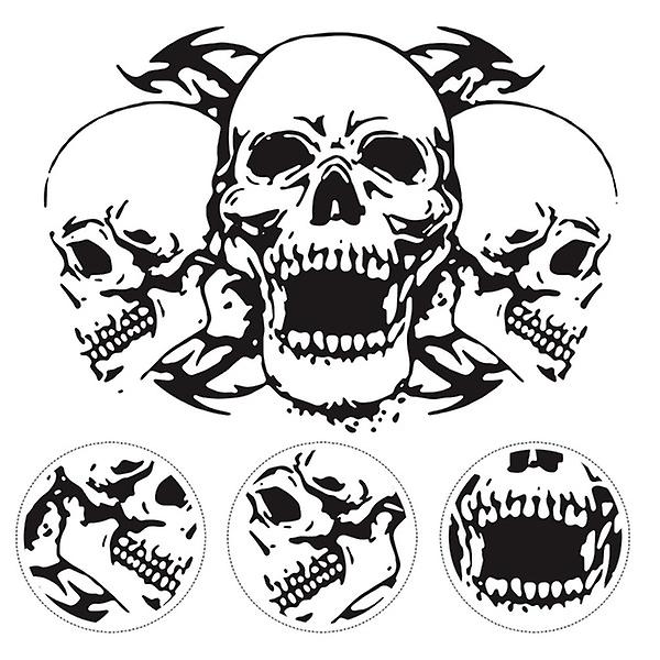 Three Skulls Hood Sticker Decor Personlighed Bil Decals Køretøjs Decor AccessoriesSort60X39X0.1CM Black 60X39X0.1CM