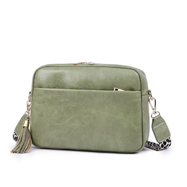 Naisten PU-nahkainen olkalaukku, leopardikuvioinen kitararemmi, crossbody-laukku, lahja, musta