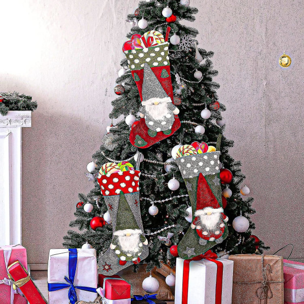 Julestrømpe Sok Gavepose(47 * 26cm), 3 Stk Store Sokker Gavepose Julepynt, Hængestrømper til pejs, juletræ, sæson