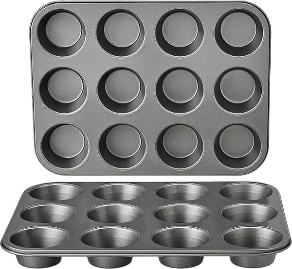 12-håls kakform, rund muffinsform i kolstål med non-stick-beläggning, set om 2