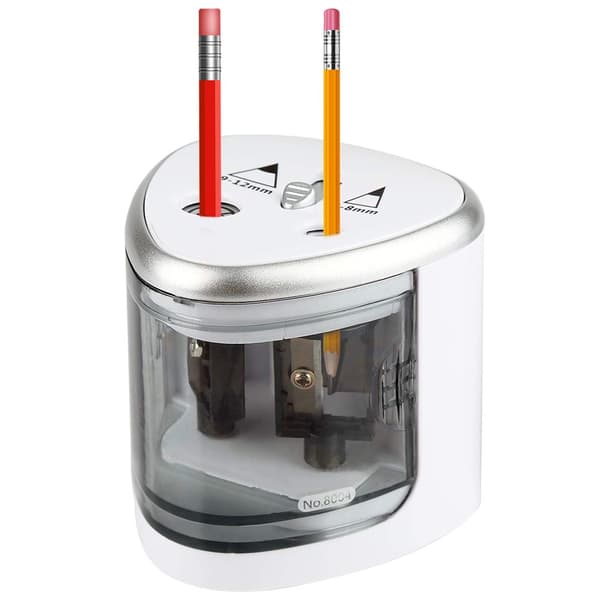 Dual-Hole Pencil Sharpener, Electronic Automatic Pencil Sharpener with Container, School/Office Supplies (Grey)
