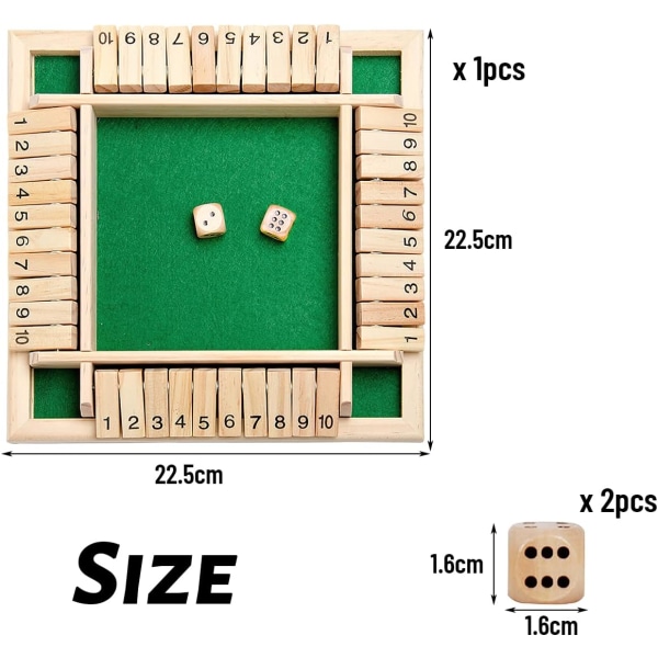 Shut The Box Trespill, Klassisk Kluster Brettspill, Trespill med 2 Terninger, Shut The Box 4 Spillere, Tre Sjakkspill, Bordspill for E