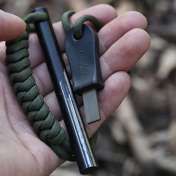 Survival Fire Starter, Flint Tool and Fire Starter Kit | Ferro Rod with Paracord, Hook, Handle and Fire Starter