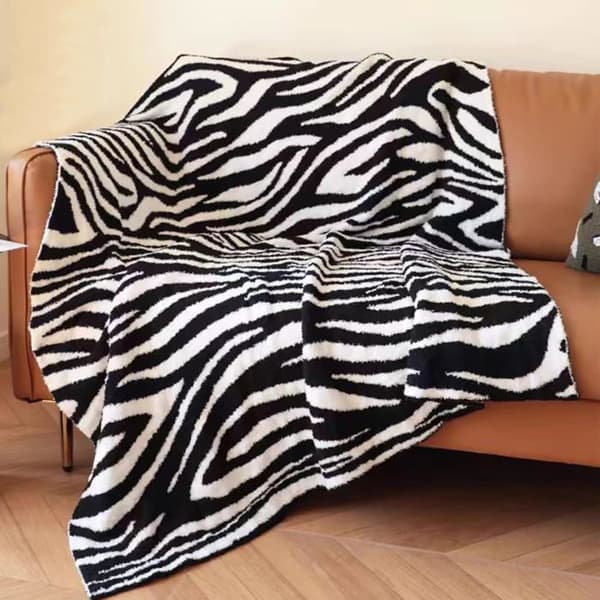 Plaid - Sofabetræk - Stueplaid - Zebramønster - Blød og varm - Til sofa og seng - Gaveidé - 130 x 160 cm...