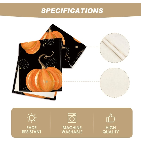 13 x 72 tommer Vandfarve Orange Græskar Hule Squash Thanksgiving Bordløber Sort, Sæsonbestemt Efterårshøst Halloween