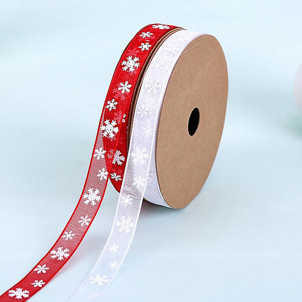 Vit Polyester Tryckt Jul Grosgrain Band DIY Julparty Wrap Dekoration Vit