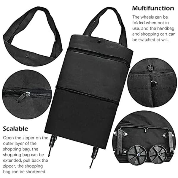 Foldable Trolley Bag, Adjustable Size, Portable, Blue