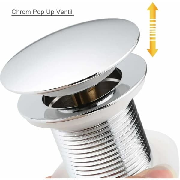 Universal Pop-Up Vaskeafløb, Krom Kobber, til Køkken, Badeværelse, Håndvask - 90mm