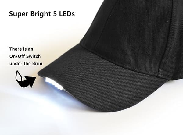 Superlysende LED-baseballkasket (genopladelig model - sort), udendørs