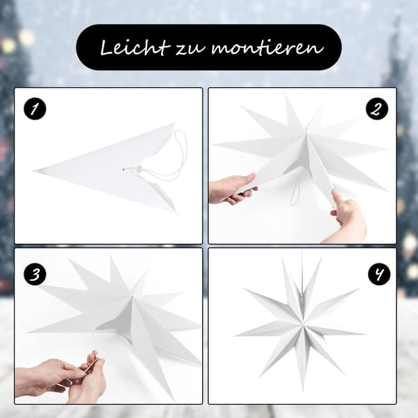 30 cm 3-pak Vikta Pappstjerner 3D Hængende Pappstjerner til Bryllup, Fødselsdagsfester, Hjem, Aftenfest (Hvid)