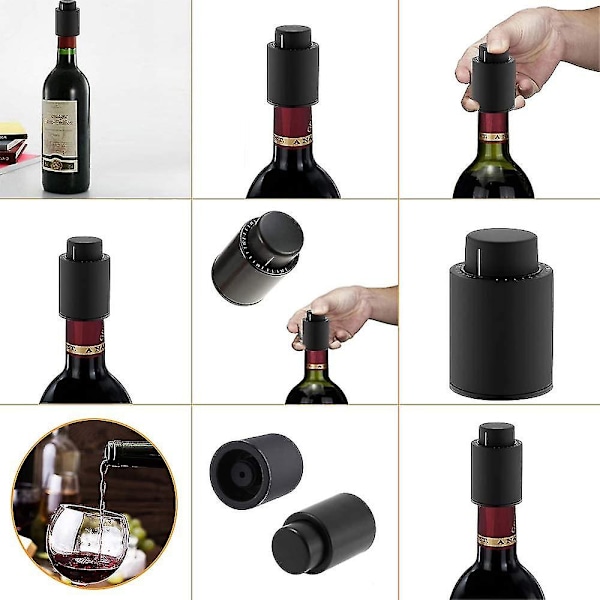 2 stk. Flaskeprop til Champagne/vin Vakuum med Datomærke, Genanvendelige Flaskepropper Saver, Vinbevarer Keeper Pump Vakuumflaske